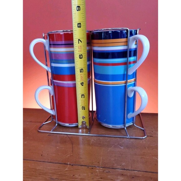 4 Lenox DKNY Urban Essentials Stackable Coffee / Tea Cups With Storage Rack - Picture 2 of 9
